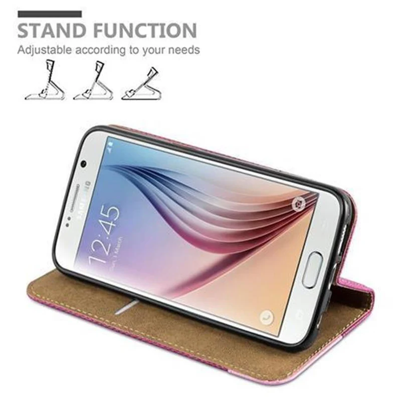 Cadorabo Hülle kompatibel mit Samsung Galaxy S6 Schutzhülle mit Standfunktion und Kartenfach in Bast-Optik