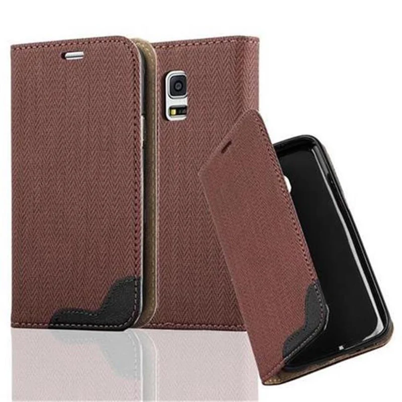 Cadorabo Hülle kompatibel mit Samsung Galaxy S5 MINI / S5 MINI DUOS Schutzhülle mit Standfunktion und Kartenfach in Bast-Optik