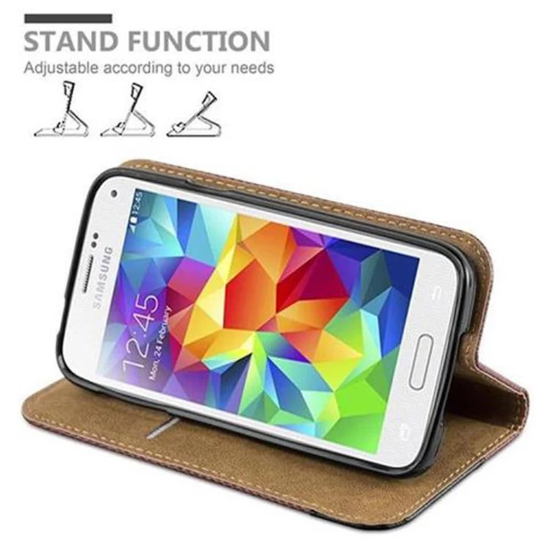 Cadorabo Hülle kompatibel mit Samsung Galaxy S5 MINI / S5 MINI DUOS Schutzhülle mit Standfunktion und Kartenfach in Bast-Optik