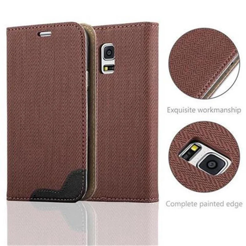 Cadorabo Hülle kompatibel mit Samsung Galaxy S5 MINI / S5 MINI DUOS Schutzhülle mit Standfunktion und Kartenfach in Bast-Optik