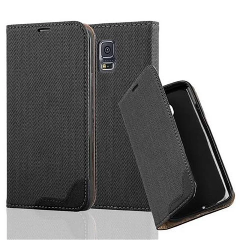 Cadorabo Hülle kompatibel mit Samsung Galaxy S5 / S5 NEO Schutzhülle mit Standfunktion und Kartenfach in Bast-Optik