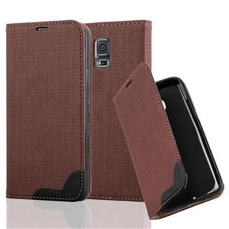 Cadorabo Hülle kompatibel mit Samsung Galaxy S5 / S5 NEO Schutzhülle mit Standfunktion und Kartenfach in Bast-Optik