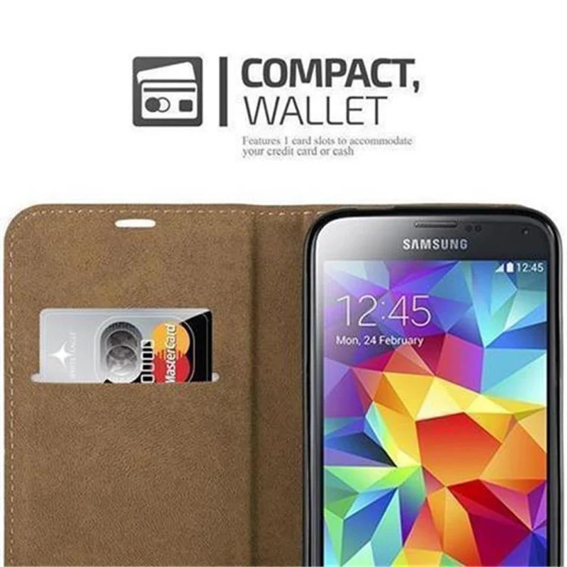 Cadorabo Hülle kompatibel mit Samsung Galaxy S5 / S5 NEO Schutzhülle mit Standfunktion und Kartenfach in Bast-Optik