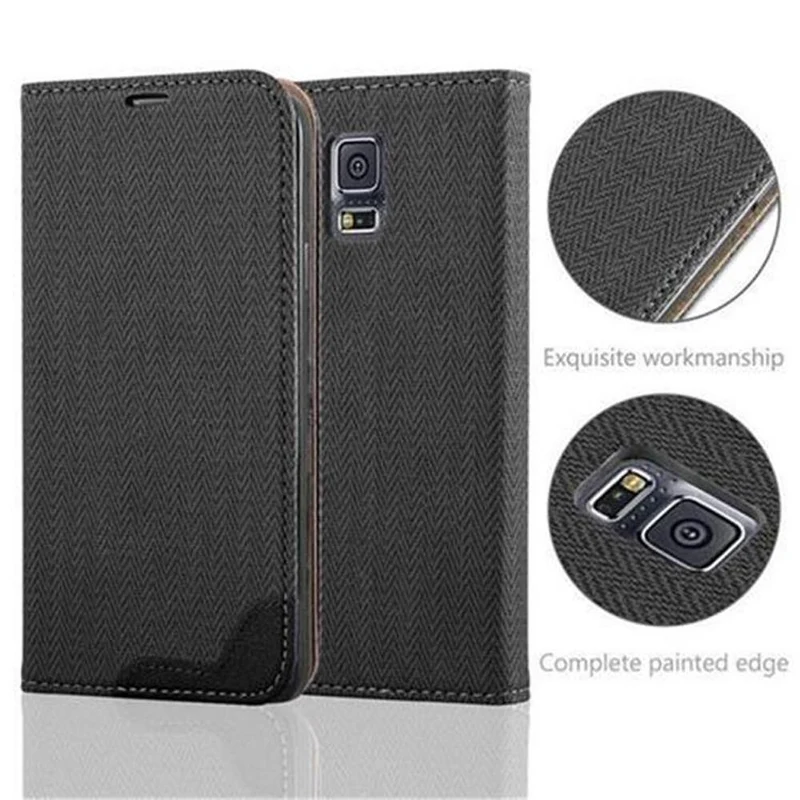 Cadorabo Hülle kompatibel mit Samsung Galaxy S5 / S5 NEO Schutzhülle mit Standfunktion und Kartenfach in Bast-Optik