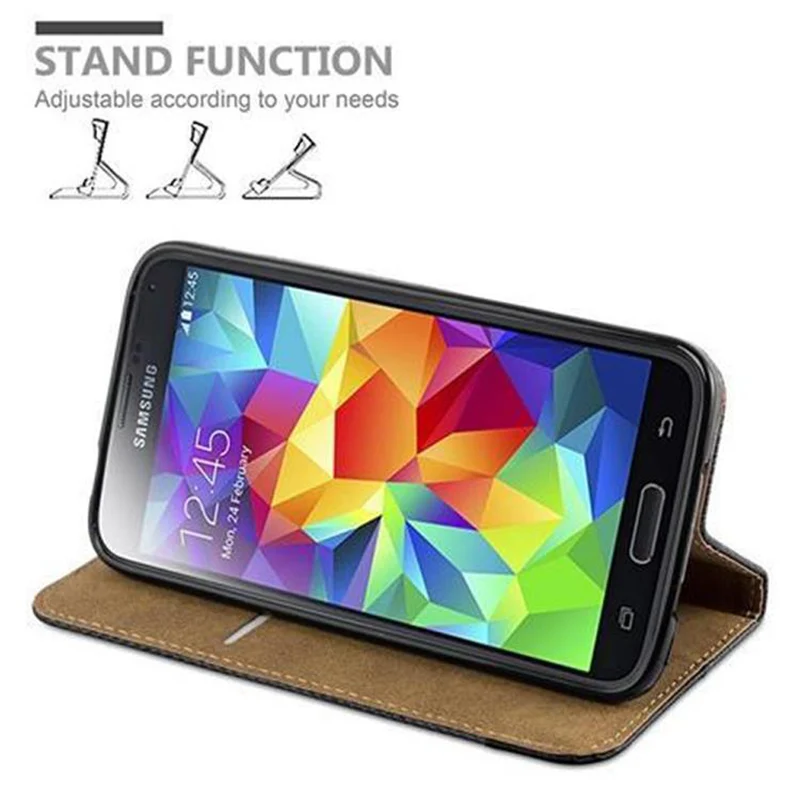 Cadorabo Hülle kompatibel mit Samsung Galaxy S5 / S5 NEO Schutzhülle mit Standfunktion und Kartenfach in Bast-Optik