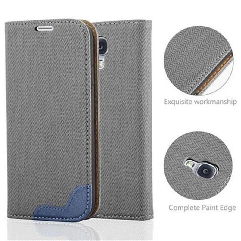 Cadorabo Hülle kompatibel mit Samsung Galaxy S4 Schutzhülle mit Standfunktion und Kartenfach in Bast-Optik