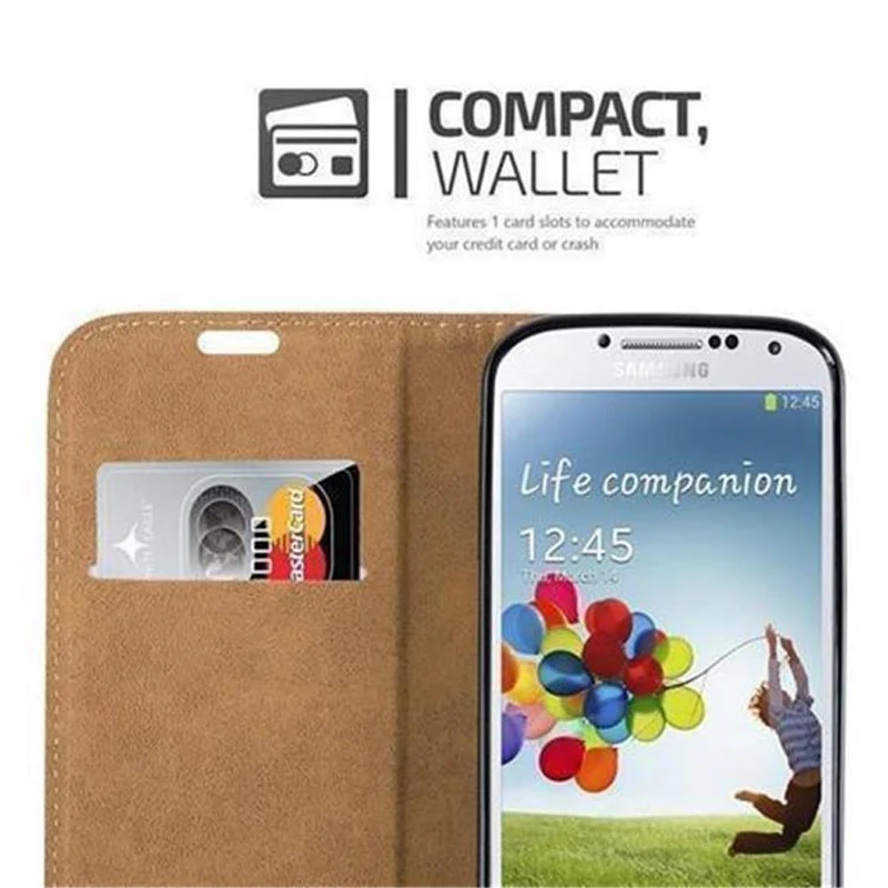 Cadorabo Hülle kompatibel mit Samsung Galaxy S4 Schutzhülle mit Standfunktion und Kartenfach in Bast-Optik