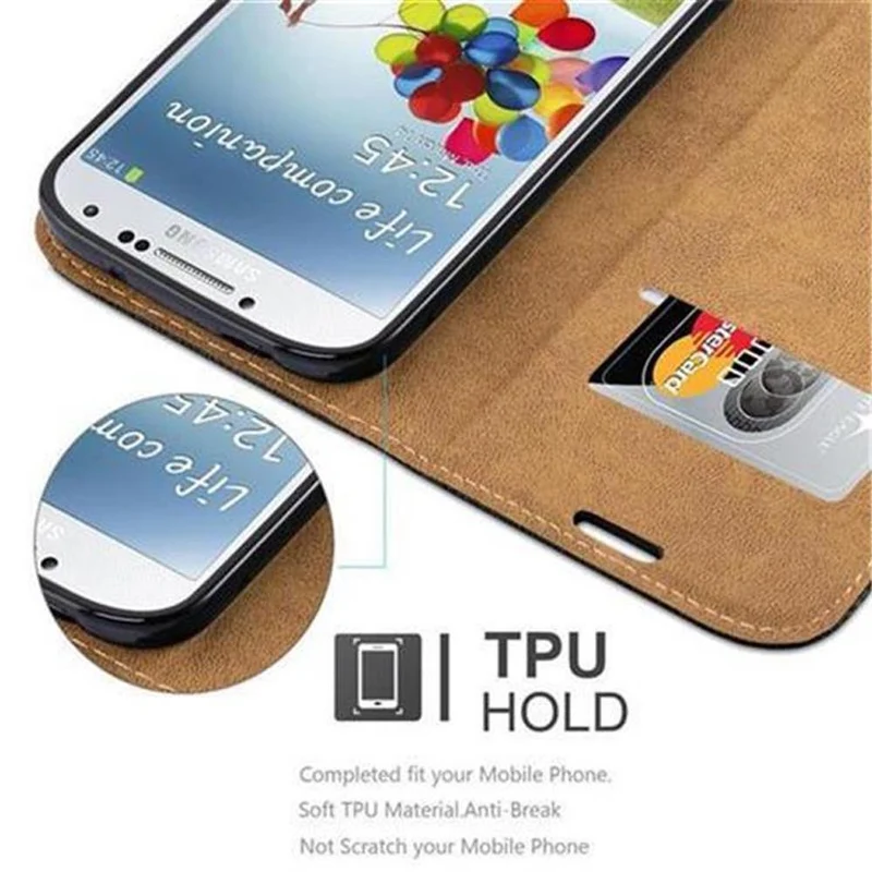 Cadorabo Hülle kompatibel mit Samsung Galaxy S4 Schutzhülle mit Standfunktion und Kartenfach in Bast-Optik