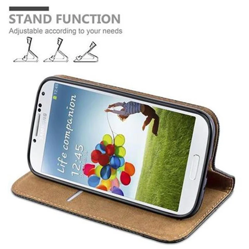 Cadorabo Hülle kompatibel mit Samsung Galaxy S4 Schutzhülle mit Standfunktion und Kartenfach in Bast-Optik