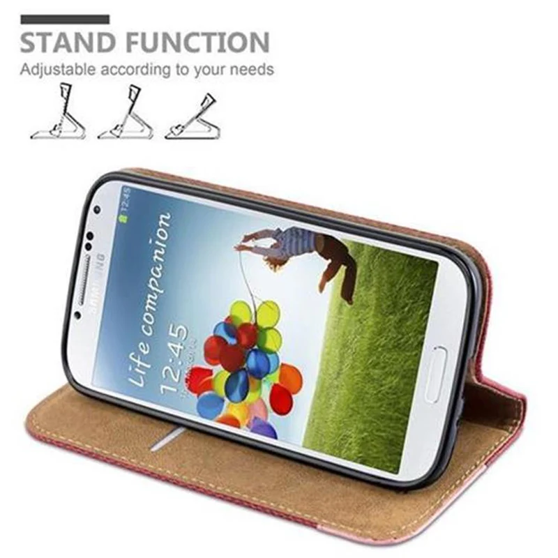Cadorabo Hülle kompatibel mit Samsung Galaxy S4 Schutzhülle mit Standfunktion und Kartenfach in Bast-Optik