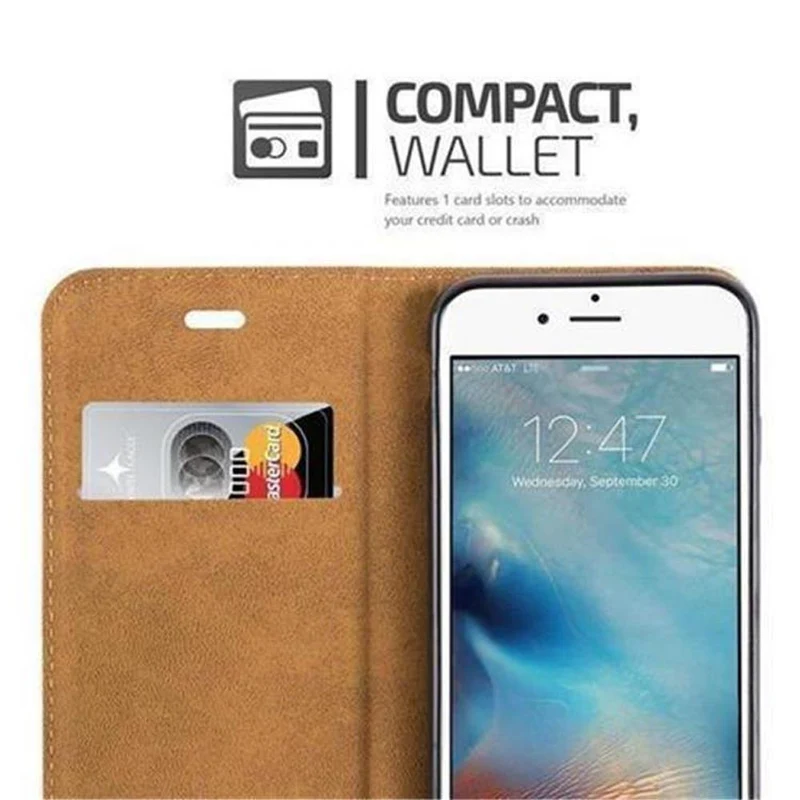 Cadorabo Hülle kompatibel mit Apple iPhone 6 / 6S Schutzhülle mit Standfunktion, Kartenfach und Textil-Patch