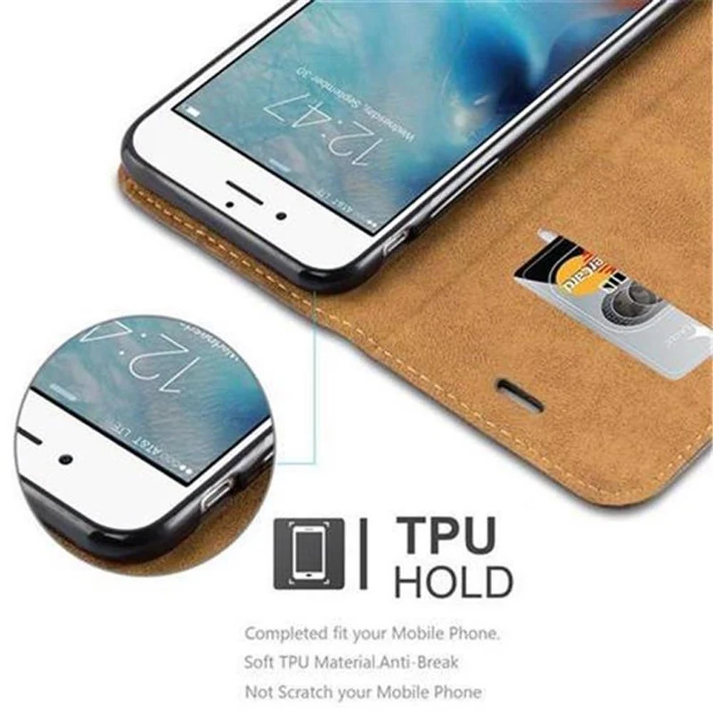 Cadorabo Hülle kompatibel mit Apple iPhone 6 / 6S Schutzhülle mit Standfunktion, Kartenfach und Textil-Patch