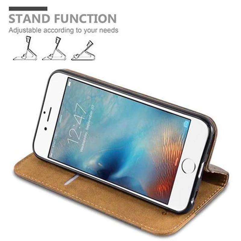 Cadorabo Hülle kompatibel mit Apple iPhone 6 / 6S Schutzhülle mit Standfunktion, Kartenfach und Textil-Patch