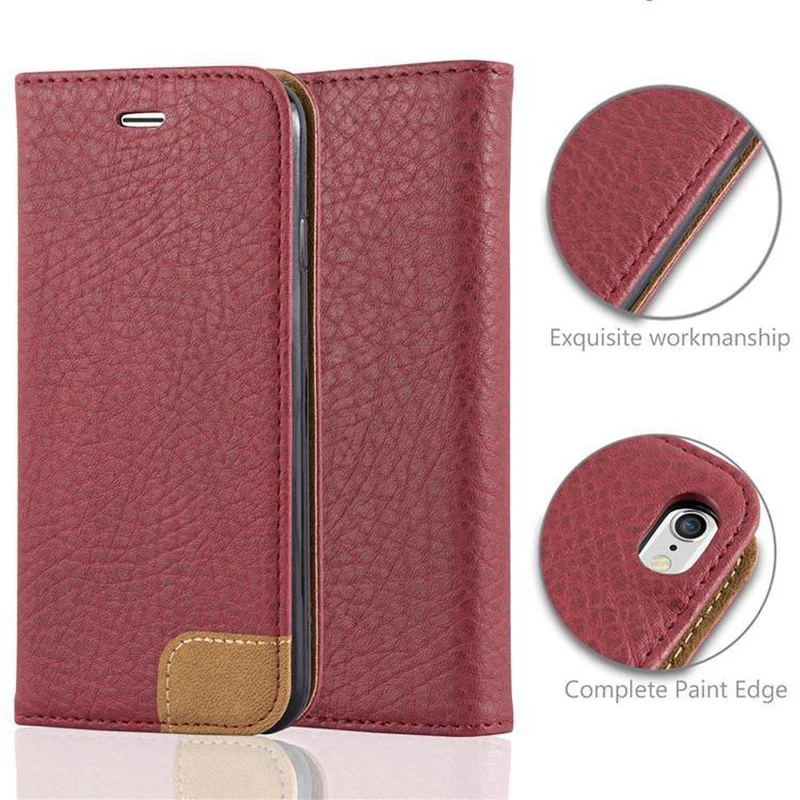 Cadorabo Hülle kompatibel mit Apple iPhone 6 / 6S Schutzhülle mit Standfunktion, Kartenfach und Textil-Patch