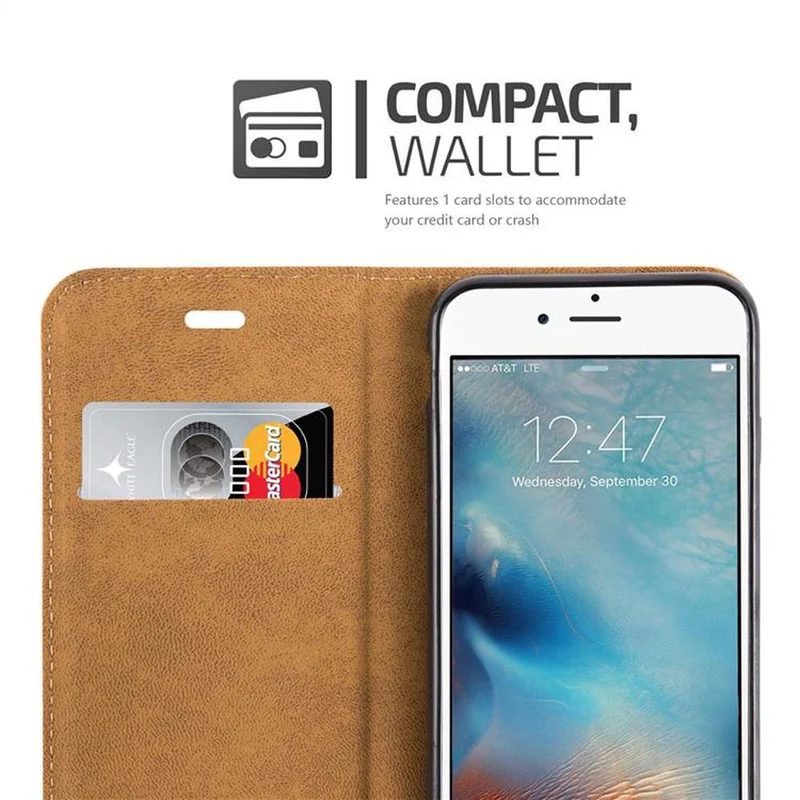 Cadorabo Hülle kompatibel mit Apple iPhone 6 / 6S Schutzhülle mit Standfunktion, Kartenfach und Textil-Patch
