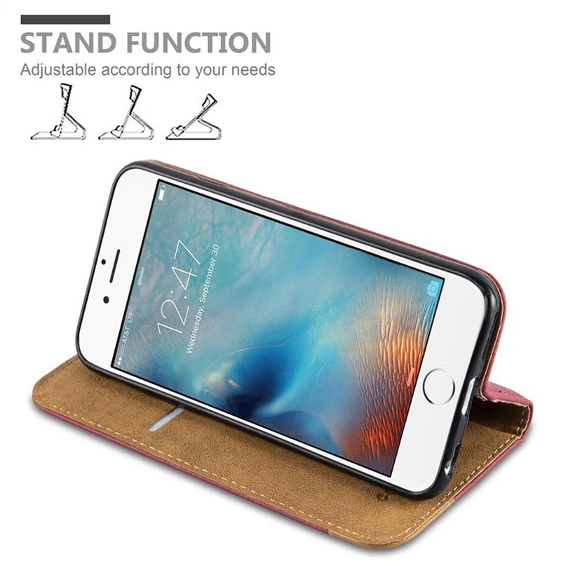 Cadorabo Hülle kompatibel mit Apple iPhone 6 / 6S Schutzhülle mit Standfunktion, Kartenfach und Textil-Patch