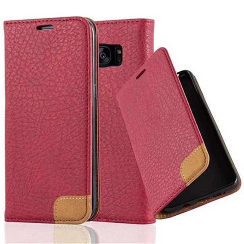 Cadorabo Hülle kompatibel mit Samsung Galaxy S7 EDGE Schutzhülle mit Standfunktion, Kartenfach und Textil-Patch