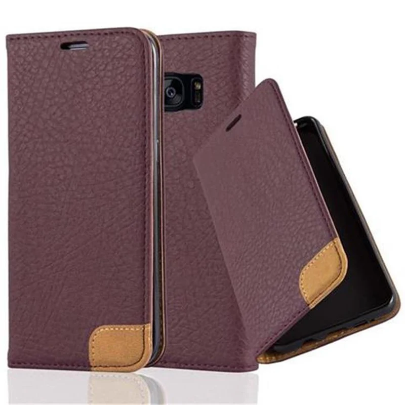 Cadorabo Hülle kompatibel mit Samsung Galaxy S7 EDGE Schutzhülle mit Standfunktion, Kartenfach und Textil-Patch