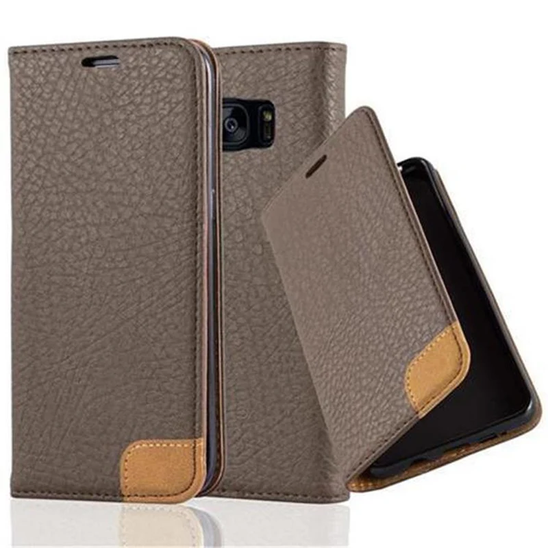 Cadorabo Hülle kompatibel mit Samsung Galaxy S7 EDGE Schutzhülle mit Standfunktion, Kartenfach und Textil-Patch