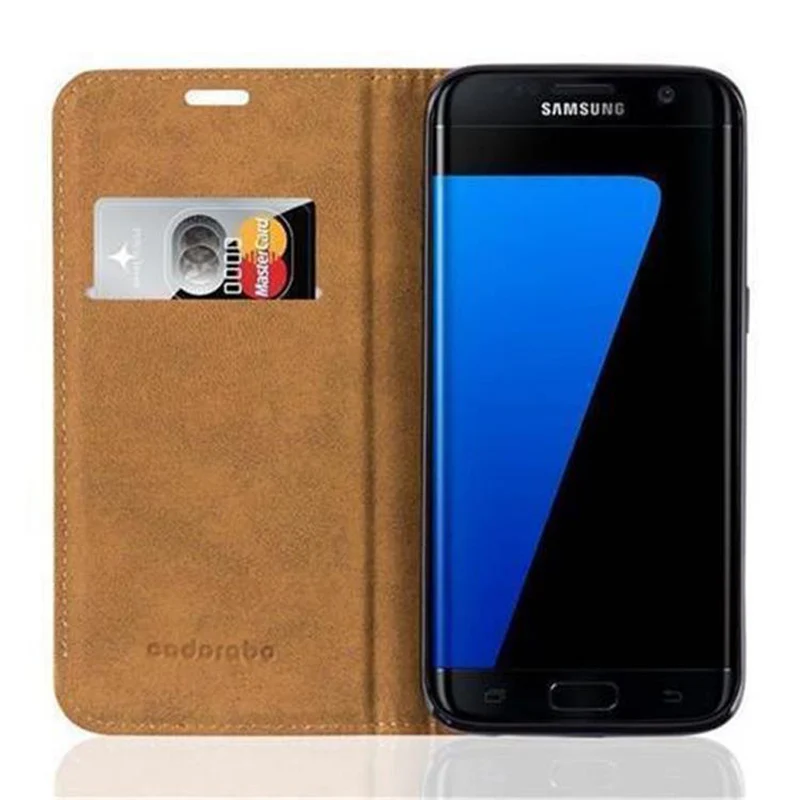 Cadorabo Hülle kompatibel mit Samsung Galaxy S7 EDGE Schutzhülle mit Standfunktion, Kartenfach und Textil-Patch