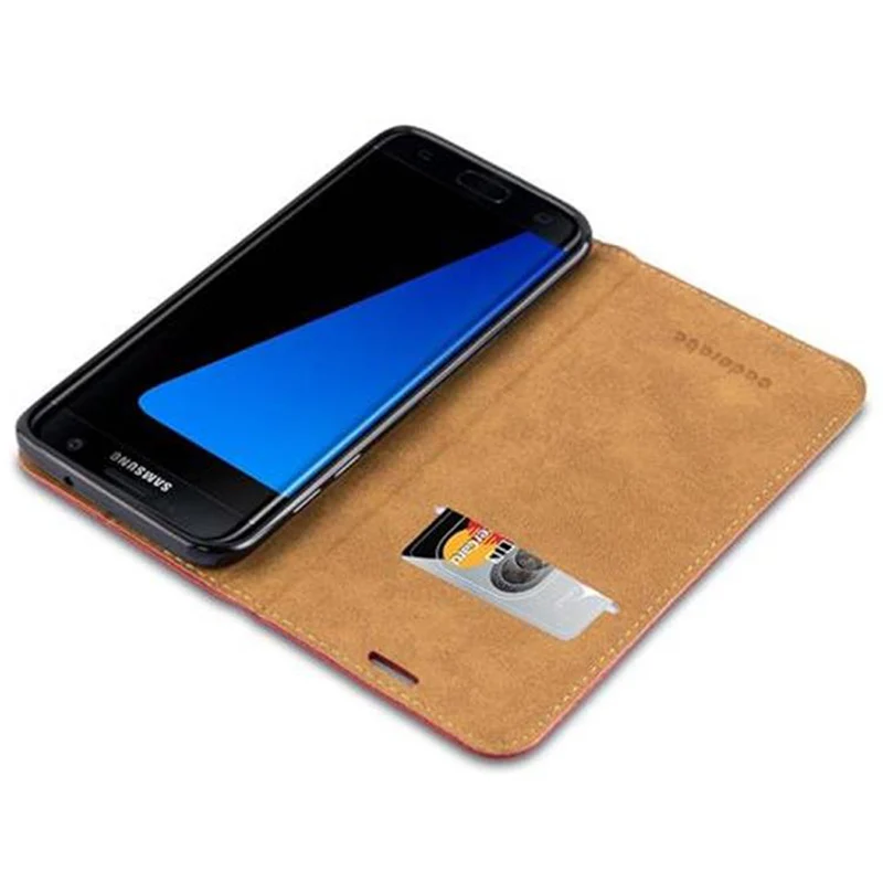 Cadorabo Hülle kompatibel mit Samsung Galaxy S7 EDGE Schutzhülle mit Standfunktion, Kartenfach und Textil-Patch