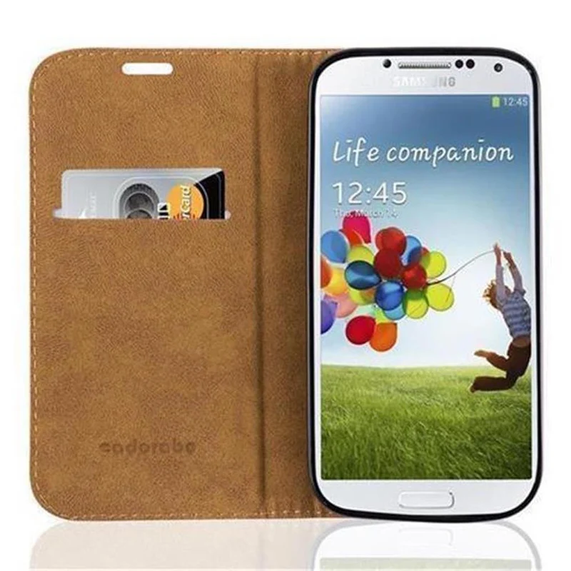 Cadorabo Hülle kompatibel mit Samsung Galaxy S4 Schutzhülle mit Standfunktion, Kartenfach und Textil-Patch