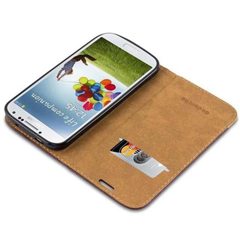 Cadorabo Hülle kompatibel mit Samsung Galaxy S4 Schutzhülle mit Standfunktion, Kartenfach und Textil-Patch