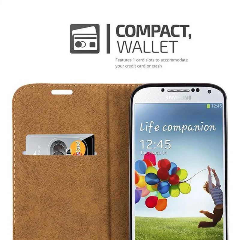 Cadorabo Hülle kompatibel mit Samsung Galaxy S4 Schutzhülle mit Standfunktion, Kartenfach und Textil-Patch