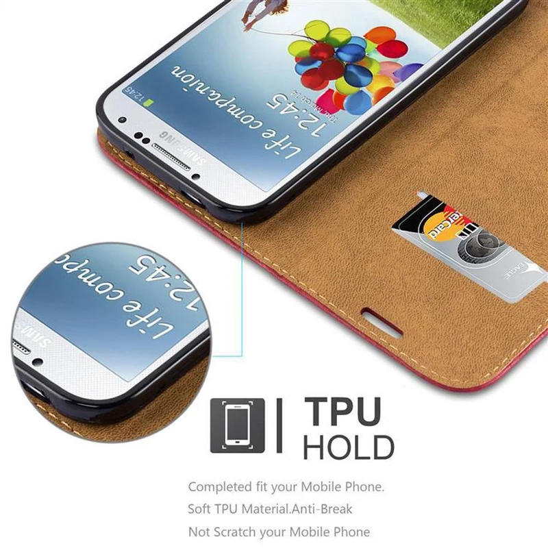 Cadorabo Hülle kompatibel mit Samsung Galaxy S4 Schutzhülle mit Standfunktion, Kartenfach und Textil-Patch