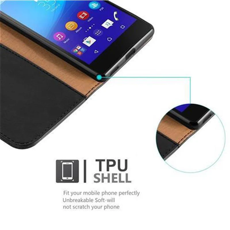 Cadorabo Hülle kompatibel mit Sony Xperia M5 Schutzhülle mit Magnetverschluss, Standfunktion und Kartenfach