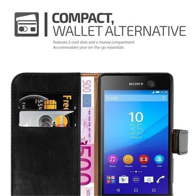 Cadorabo Hülle kompatibel mit Sony Xperia M5 Schutzhülle mit Magnetverschluss, Standfunktion und Kartenfach