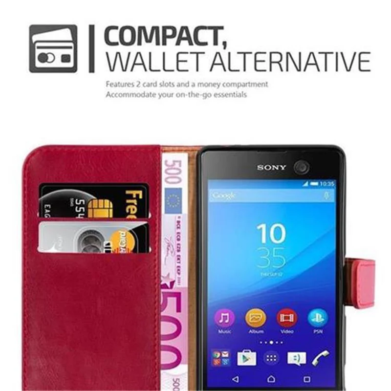 Cadorabo Hülle kompatibel mit Sony Xperia M5 Schutzhülle mit Magnetverschluss, Standfunktion und Kartenfach