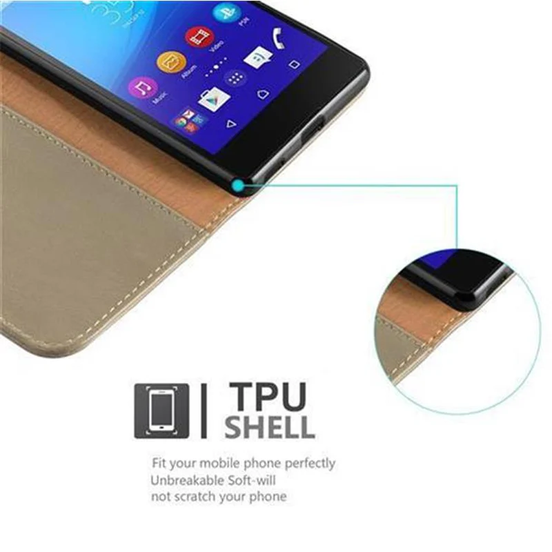 Cadorabo Hülle kompatibel mit Sony Xperia M5 Schutzhülle mit Magnetverschluss, Standfunktion und Kartenfach