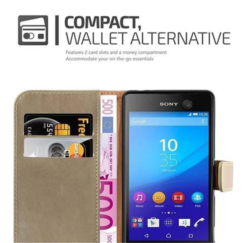 Cadorabo Hülle kompatibel mit Sony Xperia M5 Schutzhülle mit Magnetverschluss, Standfunktion und Kartenfach
