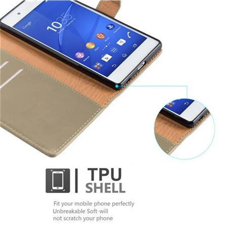 Cadorabo Hülle kompatibel mit Sony Xperia Z3 PLUS / Z4 Schutzhülle mit Magnetverschluss, Standfunktion und Kartenfach