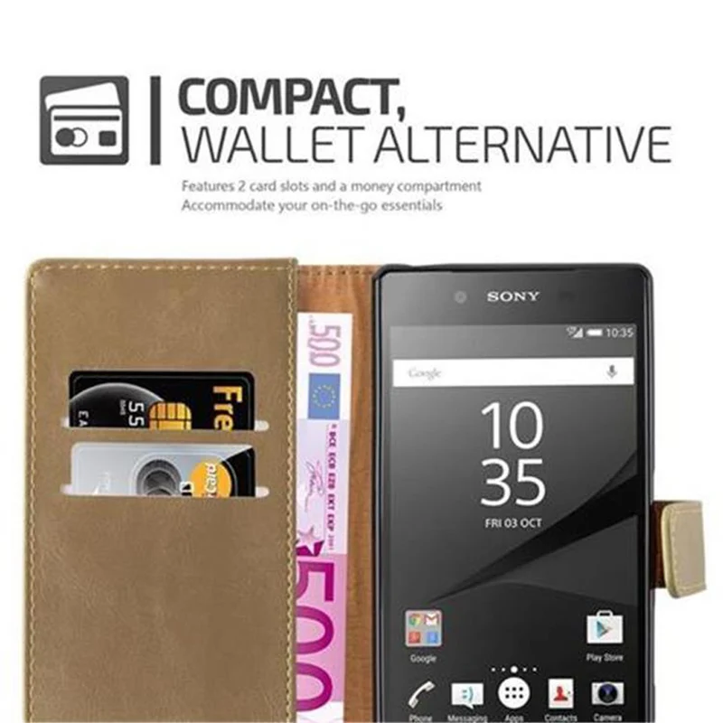 Cadorabo Hülle kompatibel mit Sony Xperia Z5 Schutzhülle mit Magnetverschluss, Standfunktion und Kartenfach