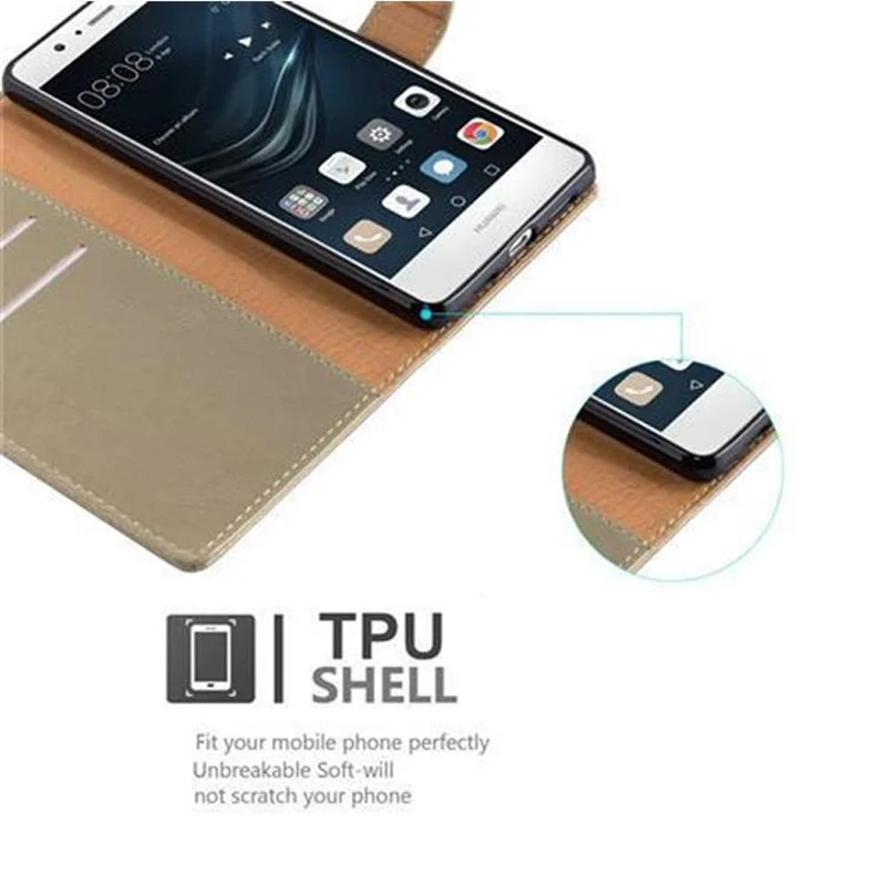 Cadorabo Hülle kompatibel mit Huawei P9 LITE 2016 / G9 LITE Schutzhülle mit Magnetverschluss, Standfunktion und Kartenfach