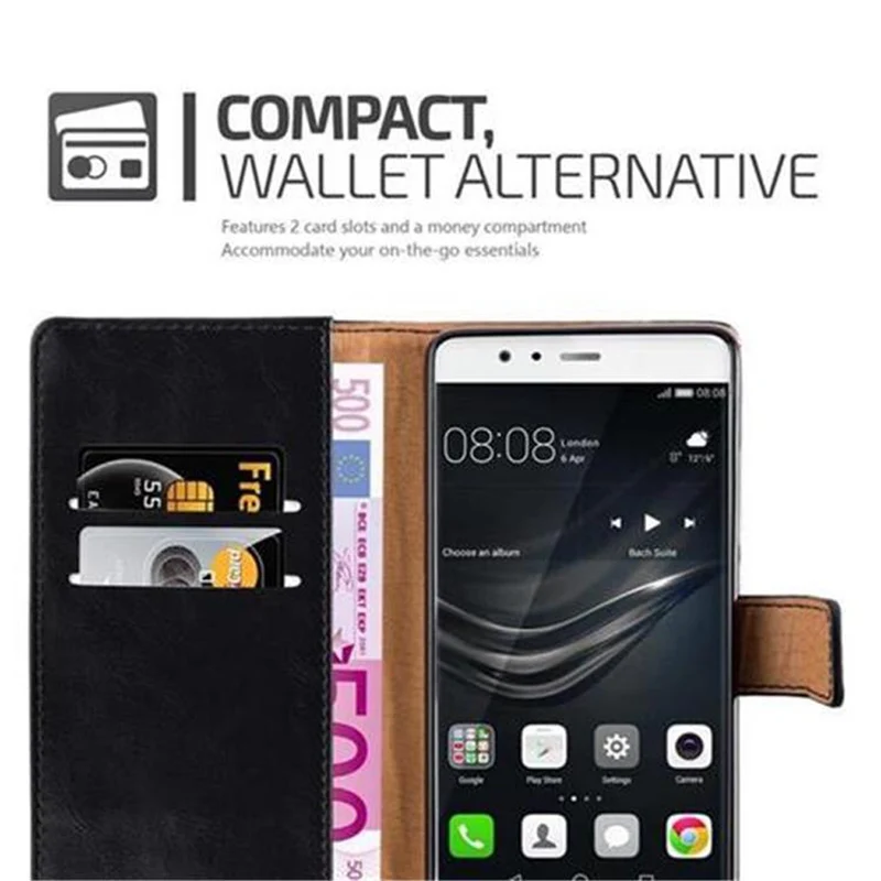Cadorabo Hülle kompatibel mit Huawei P9 Schutzhülle mit Magnetverschluss, Standfunktion und Kartenfach