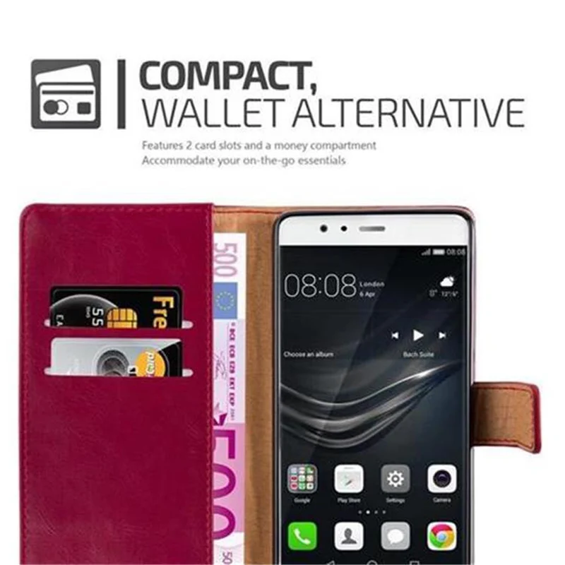 Cadorabo Hülle kompatibel mit Huawei P9 Schutzhülle mit Magnetverschluss, Standfunktion und Kartenfach