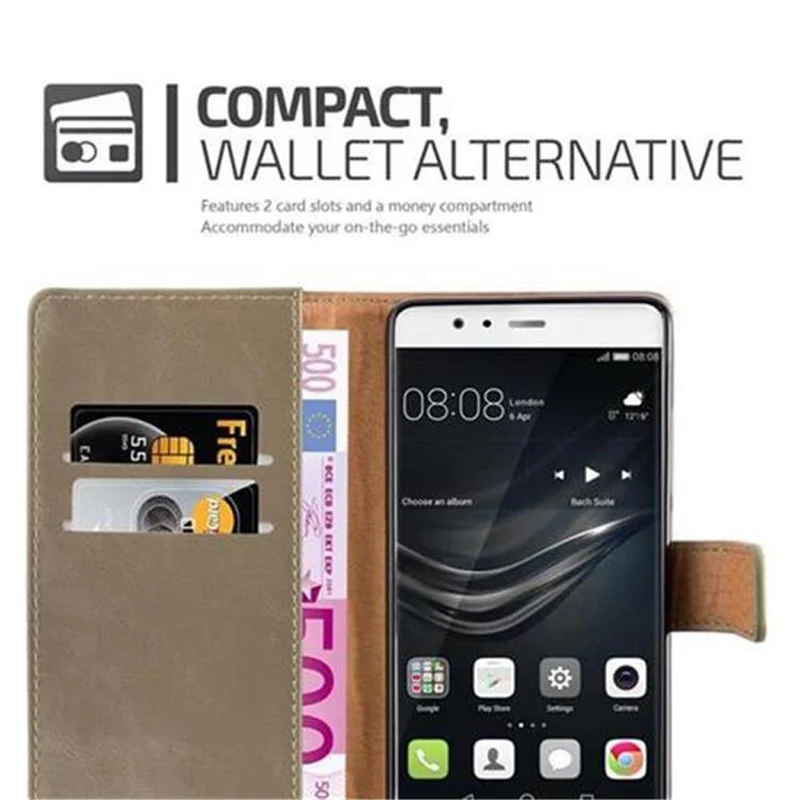 Cadorabo Hülle kompatibel mit Huawei P9 Schutzhülle mit Magnetverschluss, Standfunktion und Kartenfach