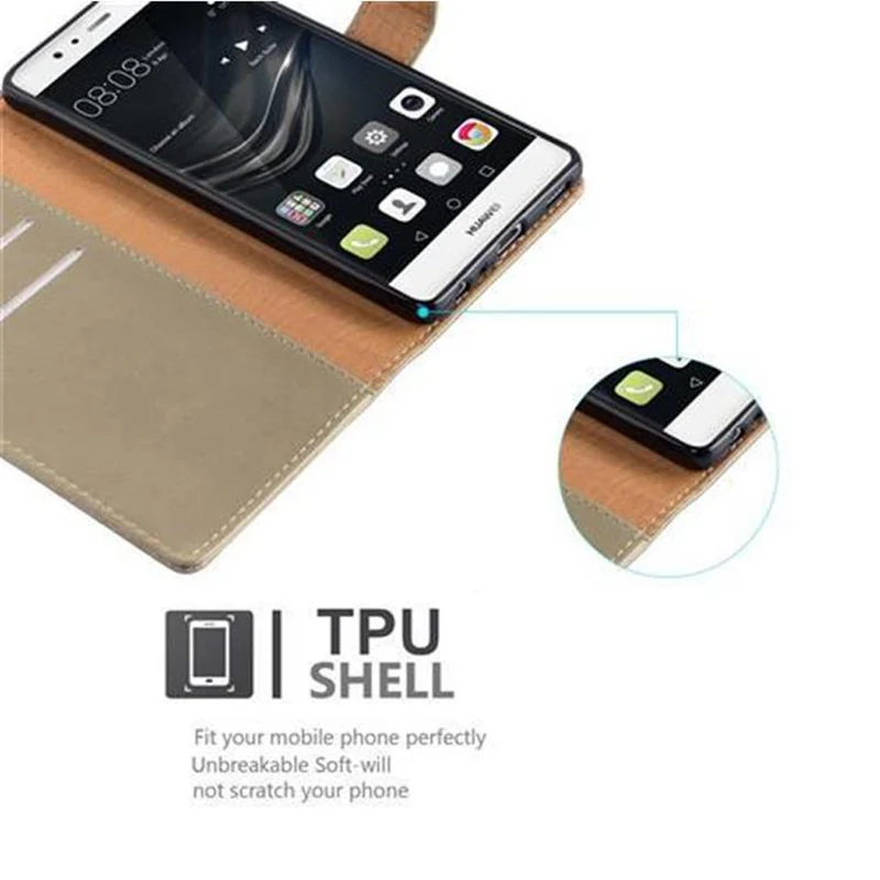 Cadorabo Hülle kompatibel mit Huawei P9 Schutzhülle mit Magnetverschluss, Standfunktion und Kartenfach