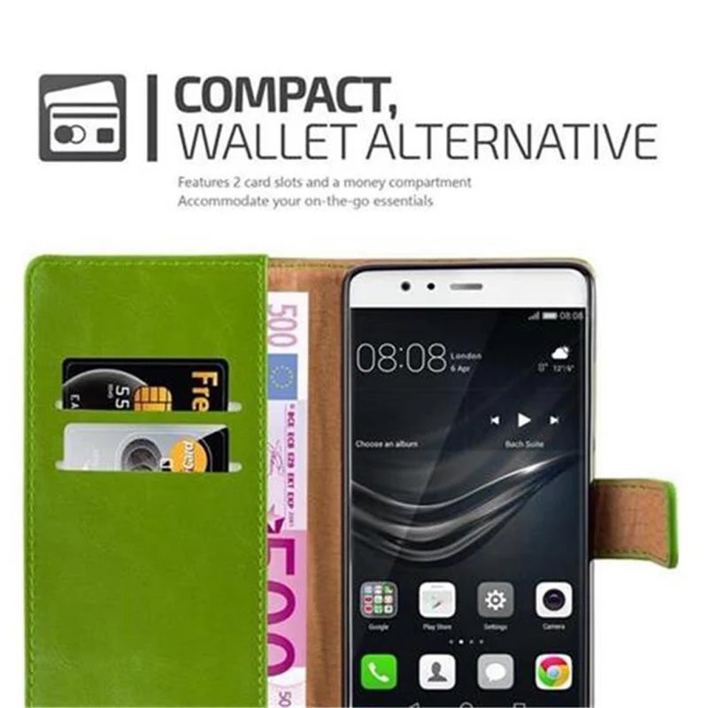 Cadorabo Hülle kompatibel mit Huawei P9 Schutzhülle mit Magnetverschluss, Standfunktion und Kartenfach