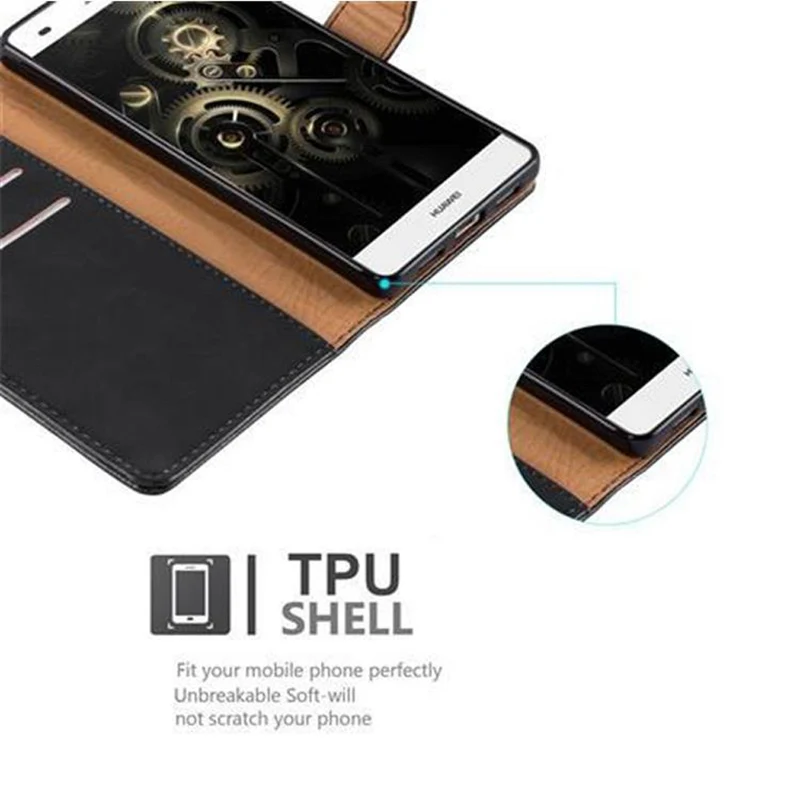 Cadorabo Hülle kompatibel mit Huawei P8 LITE 2015 Schutzhülle mit Magnetverschluss, Standfunktion und Kartenfach