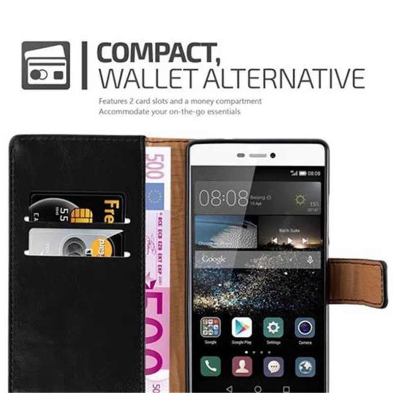 Cadorabo Hülle kompatibel mit Huawei P8 Schutzhülle mit Magnetverschluss, Standfunktion und Kartenfach