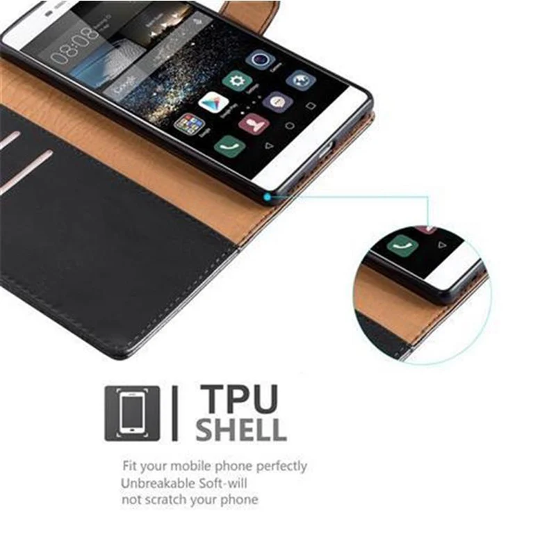 Cadorabo Hülle kompatibel mit Huawei P8 Schutzhülle mit Magnetverschluss, Standfunktion und Kartenfach