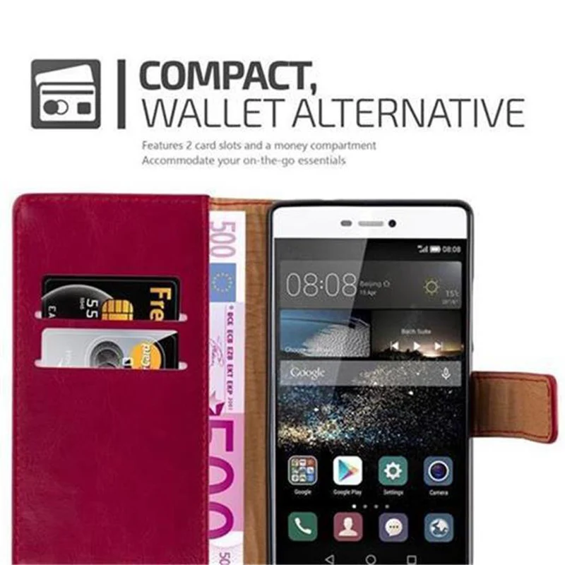 Cadorabo Hülle kompatibel mit Huawei P8 Schutzhülle mit Magnetverschluss, Standfunktion und Kartenfach