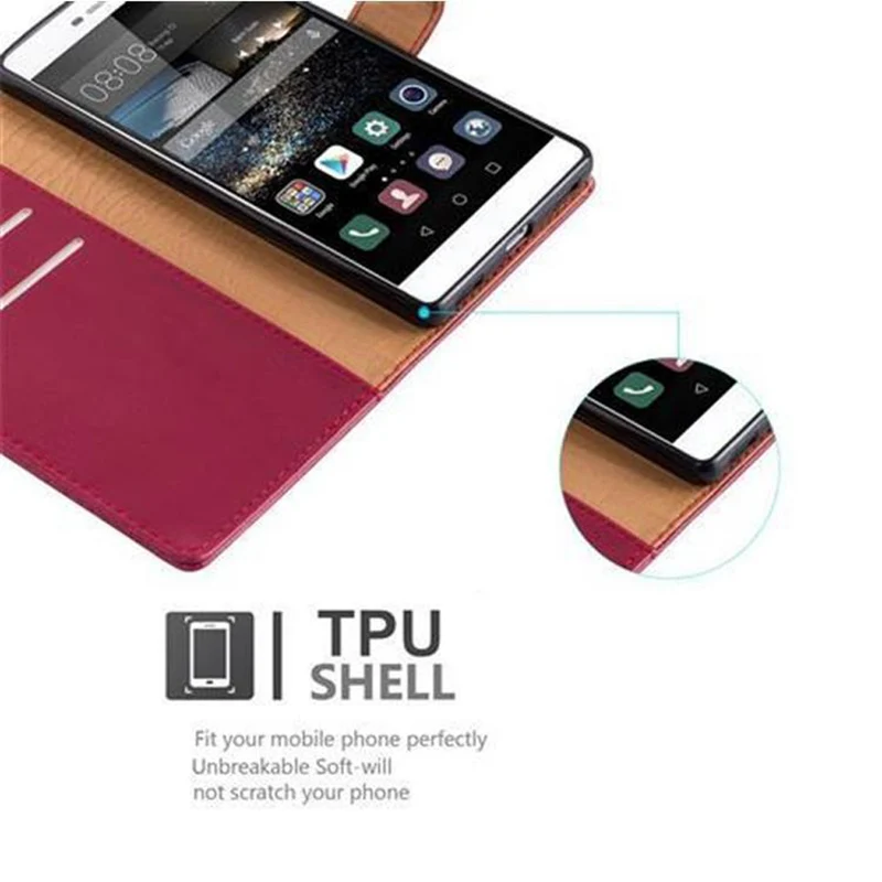 Cadorabo Hülle kompatibel mit Huawei P8 Schutzhülle mit Magnetverschluss, Standfunktion und Kartenfach