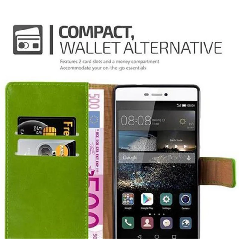 Cadorabo Hülle kompatibel mit Huawei P8 Schutzhülle mit Magnetverschluss, Standfunktion und Kartenfach