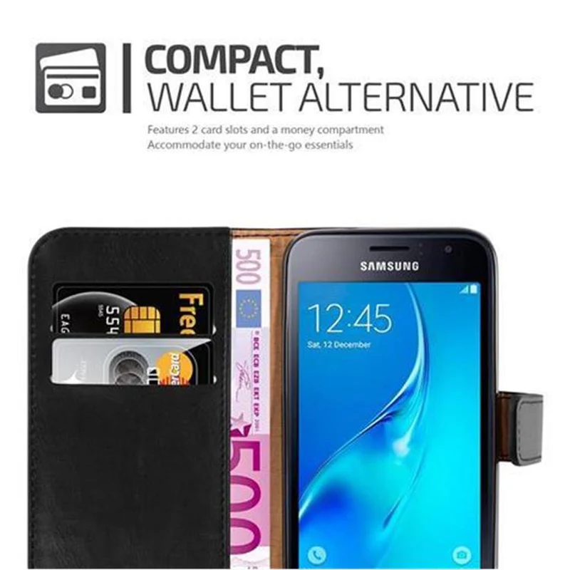 Cadorabo Hülle kompatibel mit Samsung Galaxy J1 2016 Schutzhülle mit Magnetverschluss, Standfunktion und Kartenfach