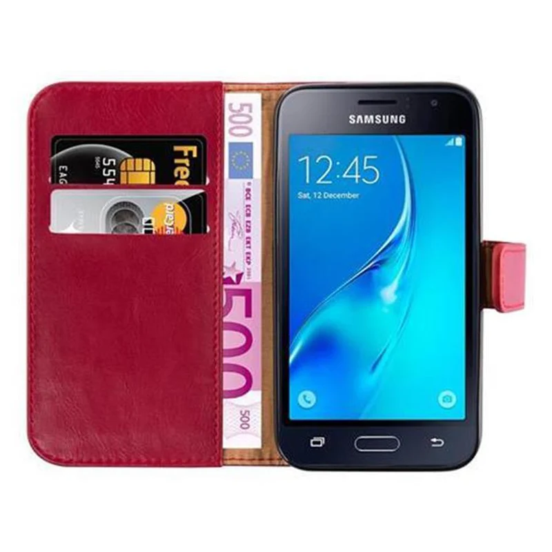 Cadorabo Hülle kompatibel mit Samsung Galaxy J1 2016 Schutzhülle mit Magnetverschluss, Standfunktion und Kartenfach